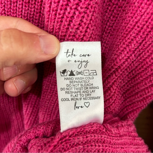 NIC+ZOE Magenta Rose Pink Shaker V-Neck Sweater Barbie Women's Sz L - Picture 7 of 7
